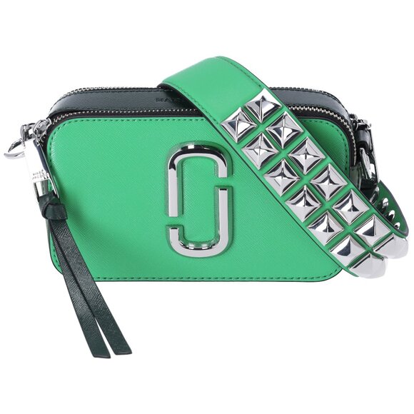 Marc Jacobs The Snapshot Shoulder Bag Studded Saffiano Leather Fern Green - Picture 1 of 6